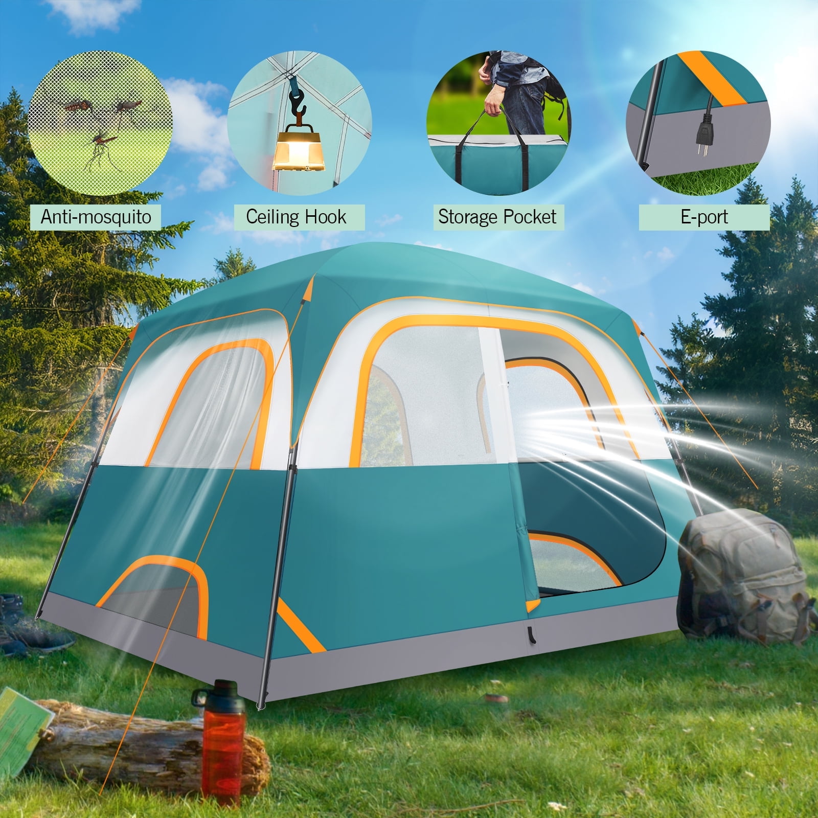 SANOPY 6 Person Camping Tent - Waterproof, Windproof, Lightweight & Easy Setup with Detachable Rainfly, Mesh Windows & Carry Bag for Camping, Hiking, Travel, Beach, and Festivals