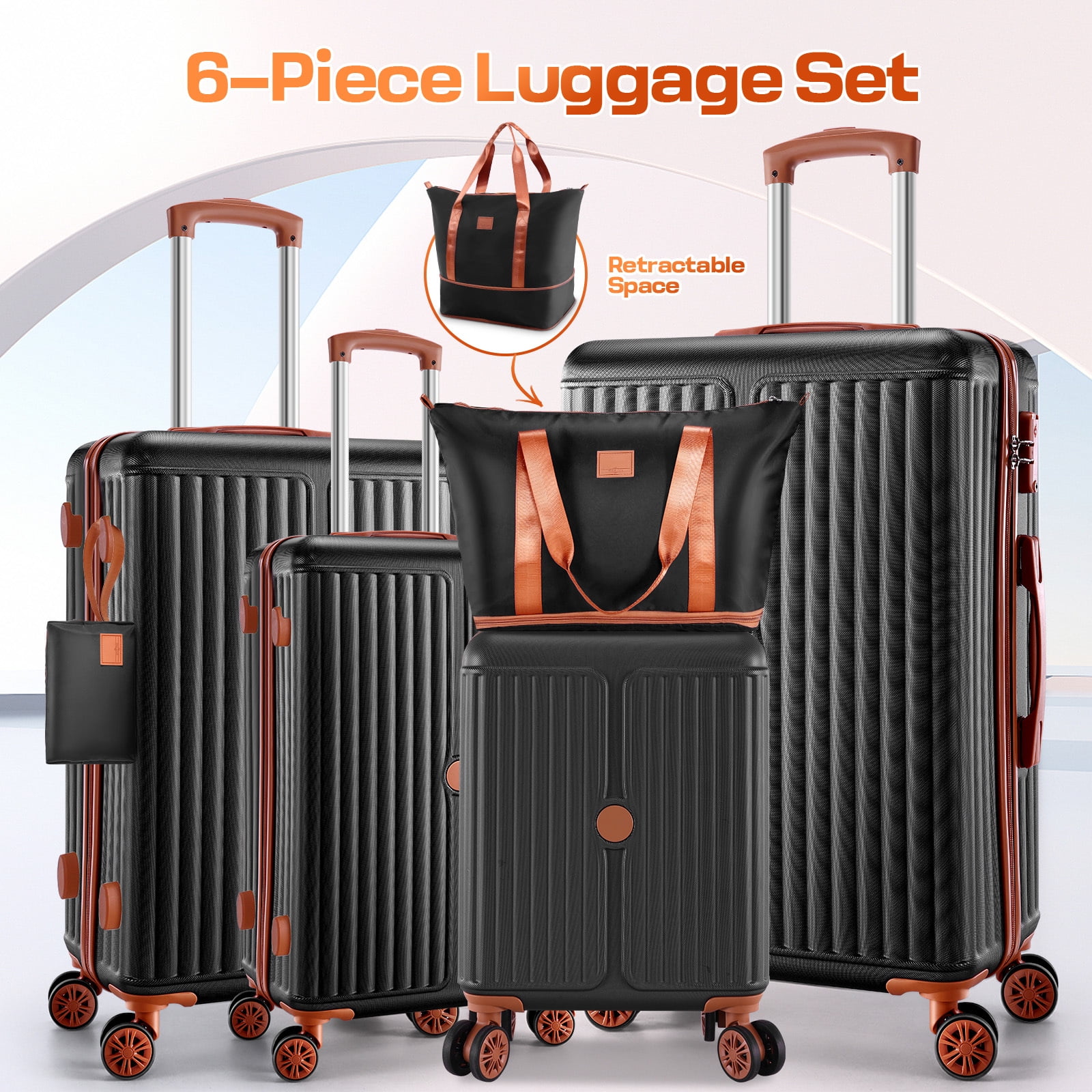 SANOPY 6-Piece Luggage Set with Cosmetic Bag & Duffle, 16” + 20” +