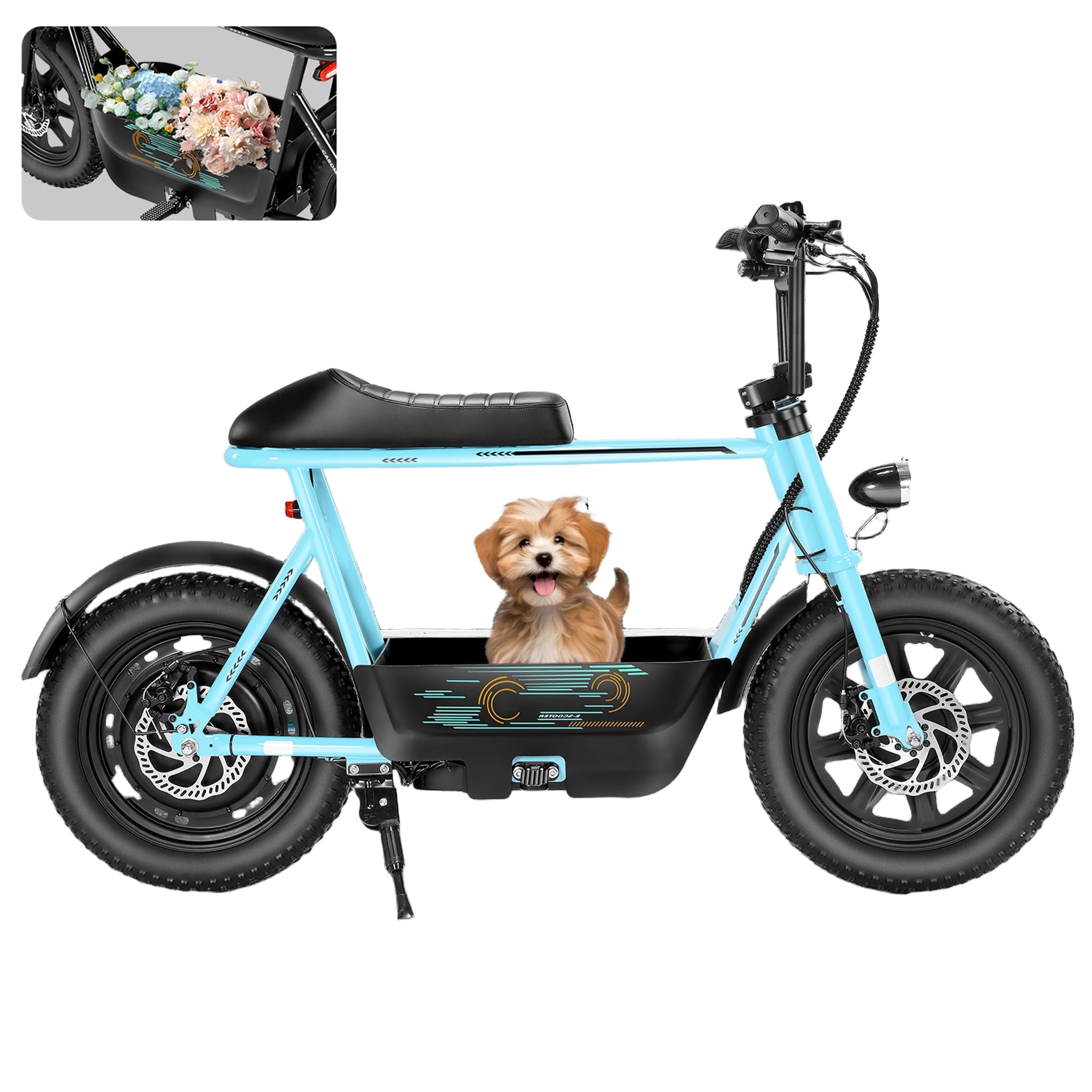 SANOPY 750W Electric Scooter for Adults & Teens, Up to 30 Miles Range 20 Mph, 16" Fat Tire for All-Terrain, Motorcycle Style E-Bike for Commuting with Carry Basket, Blue