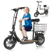 SANOPY 750W Electric Scooter with Seat for Adults, Second Seat for Kids, 25Miles Max Range, 20 MPH Top Speed, 48V 10.4Ah, 12" Tires Foldable E-Bike for Commuting with Carry Basket, Black