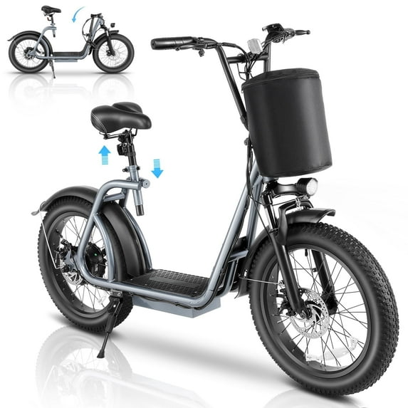 SANOPY 800W Electric Scooters for Adults, Up to 20 MPH, 30 Miles Range, 20" Pneumatic Tires, 48V/10.4Ah Battery, Dual Shock Absorbing Electric Bicycle for Commuting, Gray