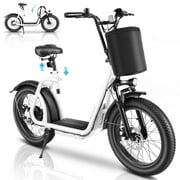 SANOPY 800W Electric Scooters for Adults, Up to 20 MPH, 30 Miles Range, 20" Pneumatic Tires, 48V/10.4Ah Battery, Dual Shock Absorbing Electric Bicycle for Commuting, White