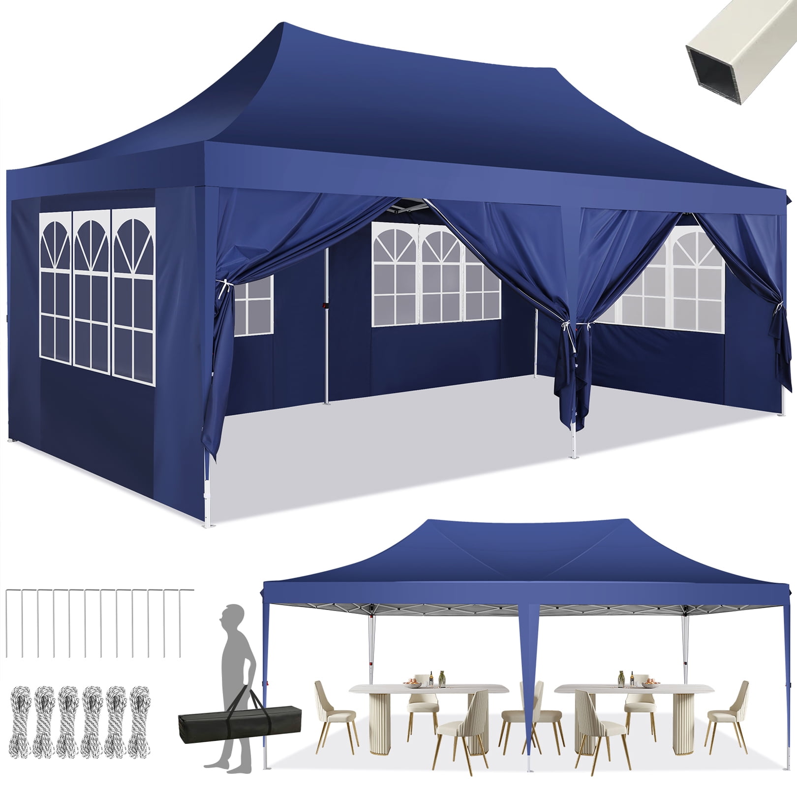 SANOPY Canopy 10' x 20' Pop up Canopy Tent Heavy Duty Adjustable Outdoor Party Canopy Commercial Instant Canopy with 6 Removable Sidewalls, Carry Bag, Blue