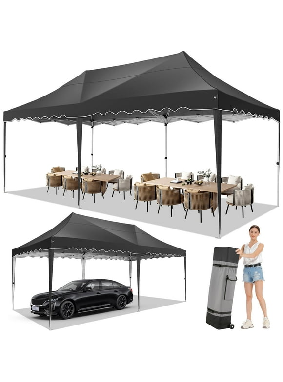 SANOPY Canopy 10' x 20' Pop Up Canopy Party Tent Heavy Duty Waterproof Adjustable Commercial Instant Canopy without 6 Removable Sidewalls Outdoor Party Canopy with Carry Bag, Black