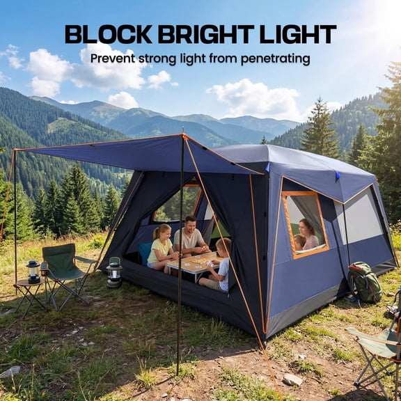 SANOPY 10 Person Camping Tent，14×10 FT Waterproof & Windproof,Easy Manual Setup with 8 Wind Ropes & 14 Ground Nails, Ideal for Family & Group Outdoor Trips, Dark Blue