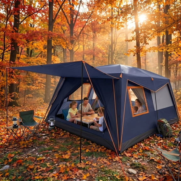 SANOPY 10 Person Camping Tent,14×10 FT Waterproof & Windproof,Easy Manual Setup with 8 Wind Ropes & 14 Ground Nails, Ideal for Family & Group Outdoor Trips, Dark Blue