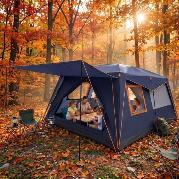 SANOPY 10 Person Camping Tent，14×10 FT Waterproof & Windproof,Easy Manual Setup with 8 Wind Ropes & 14 Ground Nails, Ideal for Family & Group Outdoor Trips, Dark Blue
