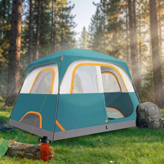 SANOPY 6 Person Camping Tent, Waterproof Family Cabin Tent with Rainfly & Mesh Windows, Easy Setup Lightweight Tent for Camping, Hiking, Beach & Outdoor, Dark Green