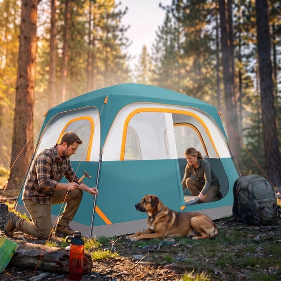 COBIZI 6 Person Camping Tent, Waterproof Family Cabin Tent with Rainfly & Mesh Windows, Easy Setup Lightweight Tent for Camping, Hiking, Beach & Outdoor, Dark Green