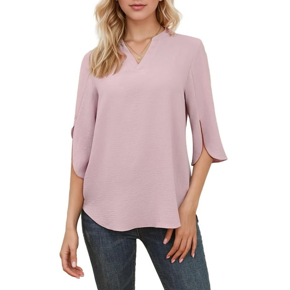 SANOPY Casual Chic V-Neck Blouse for Women – Split Sleeve 3/4 Length Fashion Shirt