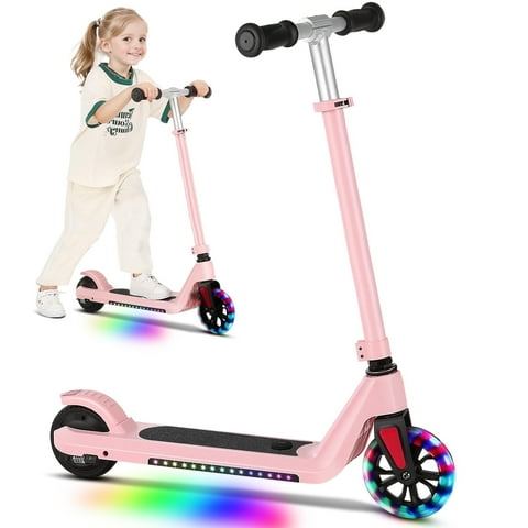 SANOPY Electric Scooter for Kids Ages 6-14 with Dynamic Lights, LED Display, 8 MPH, 80 mins Ride Time, Adjustable Handlebar Height, Lightweight Kids Electric Kick Scooter, Pink
