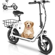 SANOPY 500W Electric Scooter with Padded Seat, for Ages 16+ and Up to 320 lbs, 14" Pneumatic Tires, Up to 20 Mph and 25 mile Range with Basket & Shock Absorbing Seat, White