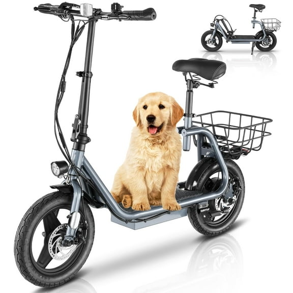 SANOPY Electric Scooter with Seat for Adult, 500W Motor&20 Mph, 14" Pneumatic Tire, 25 Miles Range Folding Electric Scooter for Commuting, with Adjustable Height Seat, Gray