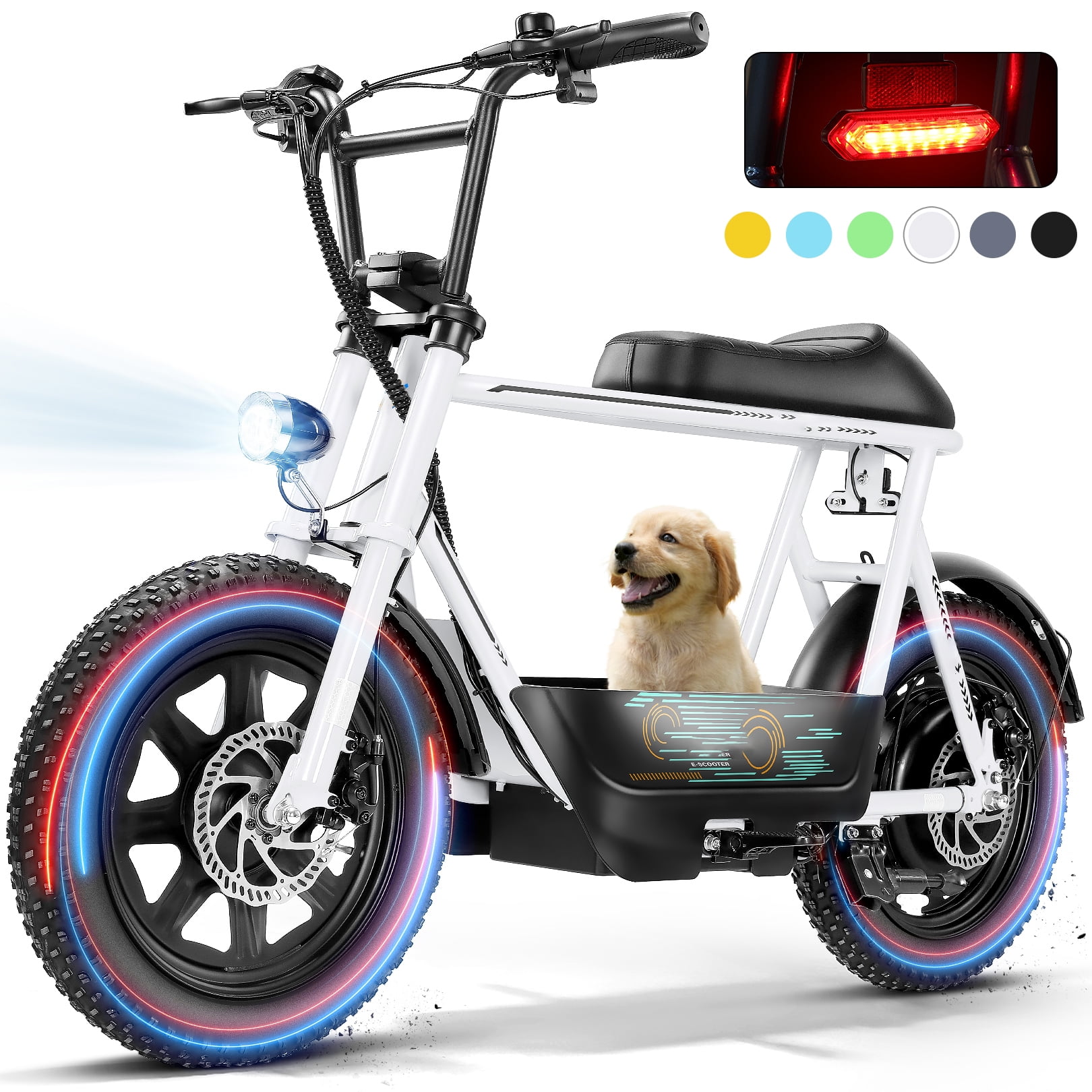 SANOPY Electric Scooter with Seat for Adults, 350W Motor up to 15 Miles Range 20 Mph, 16" Fat Tire for All-Terrain, Motorcycle Style E-Scooter for Commuting with Carry Basket, White