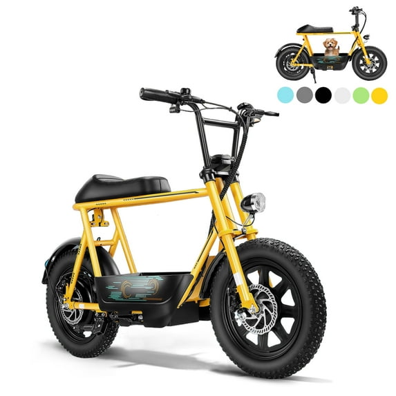 SANOPY Electric Scooter with Seat for Adults, 350W Motor up to 15 Miles Range 20 Mph, 16" Fat Tire for All-Terrain, Motorcycle Style E-Scooter for Commuting with Carry Basket, Yellow