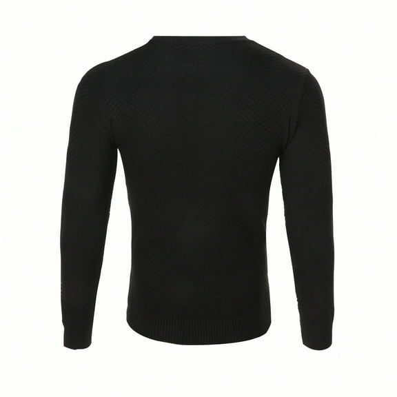 Men's Viscose Herringbone - Knit Sweater: Crew Neck, Slim Fit for Casual & Layered Styles