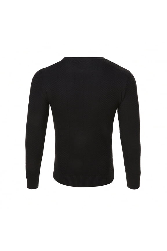 Men's Viscose Herringbone - Knit Sweater: Crew Neck, Slim Fit for Casual & Layered Styles