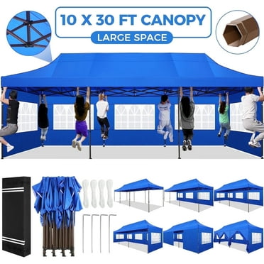 SANOPY Heavy Duty 10'x 30' Pop up Canopy, Commercial Canopy, Waterproof Outdoor Party Tent, Instant Wedding Canopy with 8 Removable Sidewalls, Carrying Bag, 147Ibs, Blue