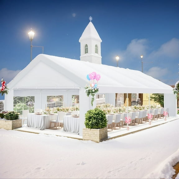 SANOPY Heavy Duty 20x30 Party Tent Assembled Canopy Tent, Portable Garage Carport with Removable Sidewalls & 2 Roll up Doors, White