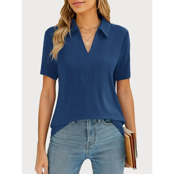 SANOPY Ladies Collared V-Neck Polo – Short Sleeve Casual Fashion Shirt