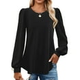 thumbnail image 1 of SANOPY Long Sleeve Eyelet Tops for Womens Crew Neck Fall Shirts Casual Loose Blouses 2025 Trendy Clothes, 1 of 6