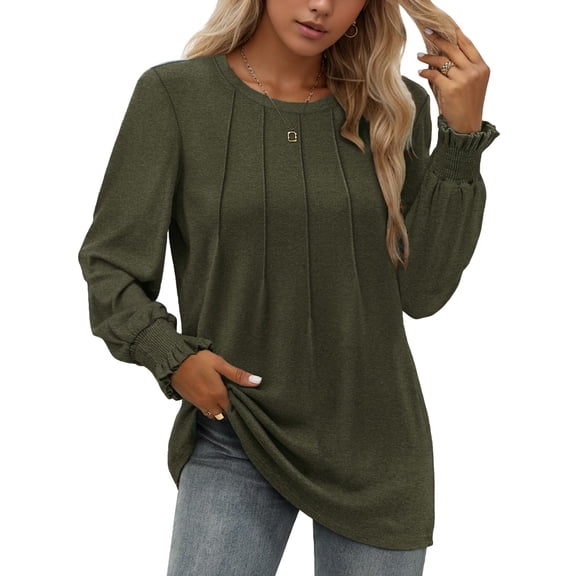 SANOPY Long Sleeve Shirts Womens Pleated Business Casual Blouses with Smocked Cuffs