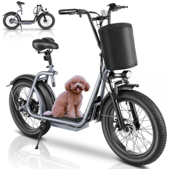SANOPY Max Electric Bike for Adults with 819W Peak Motor, 30Miles 20MPH Commuting Electric Scooter with Adjustable Seat & Carry Basket, 20" Tires, Gray