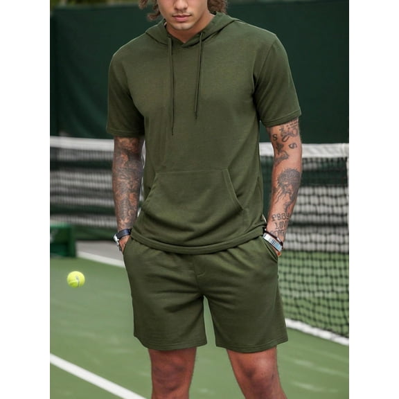 SANOPY Men's Tracksuit 2 Piece Hooded Athletic Sweatsuit Short Sleeve Casual Sports Hoodie Shorts Set