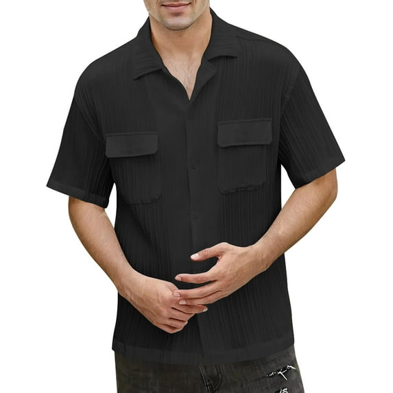 Mens Casual Shirts Short Sleeve Button Down Shirts Fashion Textured Summer Beach Shirt