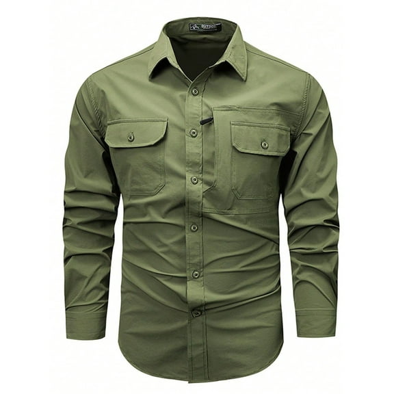 SANOPY Mens Cargo Long Sleeve Shirts Casual Multi Pockets T Shirts Outdoor Loose Tooling Tops Cotton Lapel Button Down Shirts