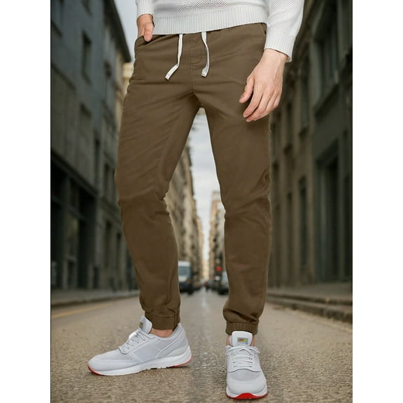 Mens Pure Cotton Jogger Pants Casual Tapered Workout Gym Sweatpants Athletic Drawstring Elastic Waist Trousers With Pockets
