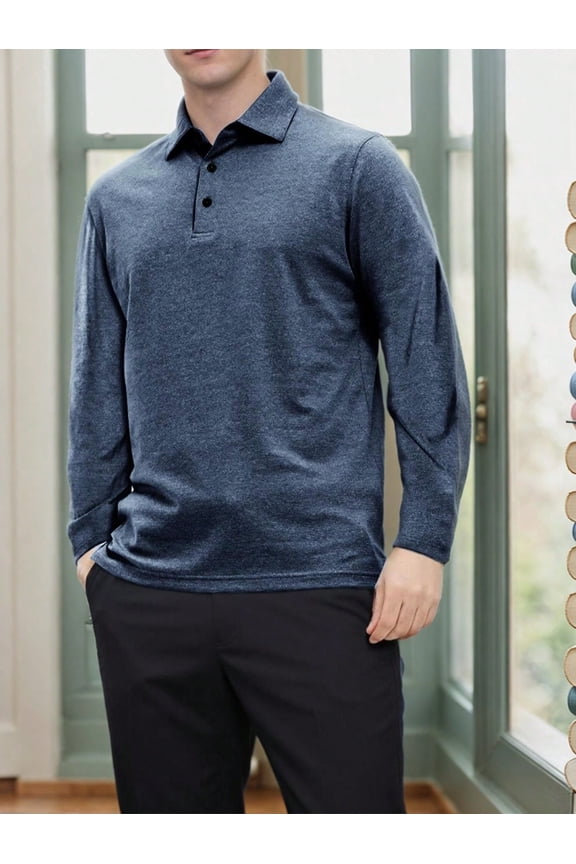 Mens Polo Short/Long Sleeve Shirt Classic Button Basic Solid Color Designed Collared Polo Shirt Fashion Casual Shirts