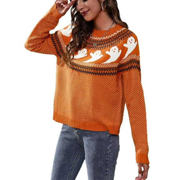 SANOPY Sweaters for Women Casual Crewneck Long Sleeve Print Cable Knit Pullover Sweater Tops