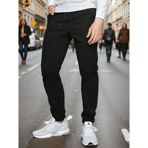 Mens Pure Cotton Jogger Pants Casual Tapered Workout Gym Sweatpants Athletic Drawstring Elastic Waist Trousers With Pockets