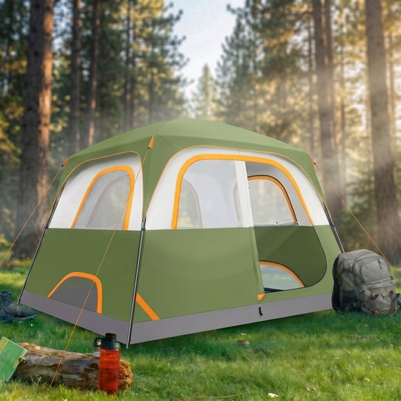 COBIZI 6 Person Camping Tent, Waterproof Family Cabin Tent with Rainfly & Mesh Windows, Easy Setup Lightweight Tent for Camping, Hiking, Beach & Outdoor, Green