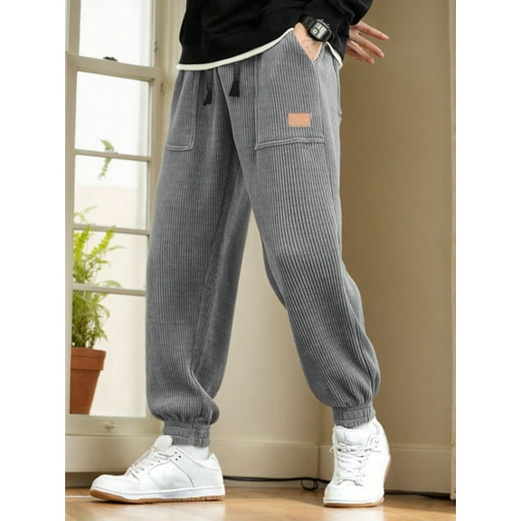 Mens Corduroy Joggers Pants Casual Cargo Pants Drawstring Elastic Waist Baggy Tapered Sweatpants With Pockets