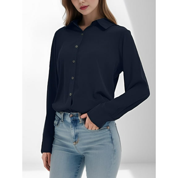 SANOPY Women's Button Down Shirt Classic Long Sleeve Collared Tops Work Office Chiffon Blouse