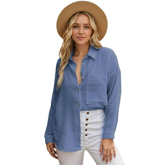 SANOPY Women's Button-Down Shirt Cotton Long Sleeve Plus Size Boyfriend Shirt