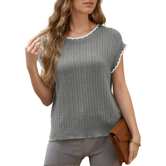SANOPY Women's Cap Sleeve Sweater Vest Round Neck Short Sleeve Sweater Fashion Casual Knit Top