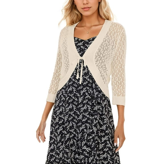 SANOPY Women's Casual Cropped Bolero Shrug - 3/4 Sleeve Lightweight Knit Open Front Cardigan