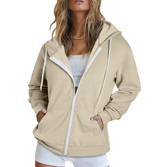 SANOPY Women's Casual Hoodie Full Zip Up Long Sleeve Sweatshirts with Pockets Fall Solid Jacket Coat Street Style