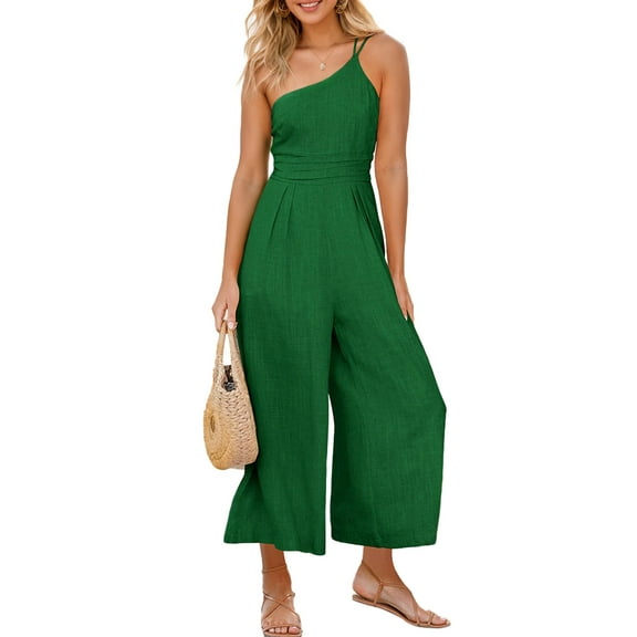 SANOPY Women's Casual Jumpsuit Straps One Shoulder High Waist Dressy Wide Leg Pants Romper Beach Travel Outfits
