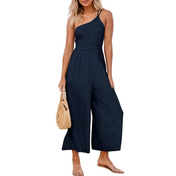 SANOPY Women's Casual Jumpsuit Straps One Shoulder High Waist Dressy Wide Leg Pants Romper Beach Travel Outfits