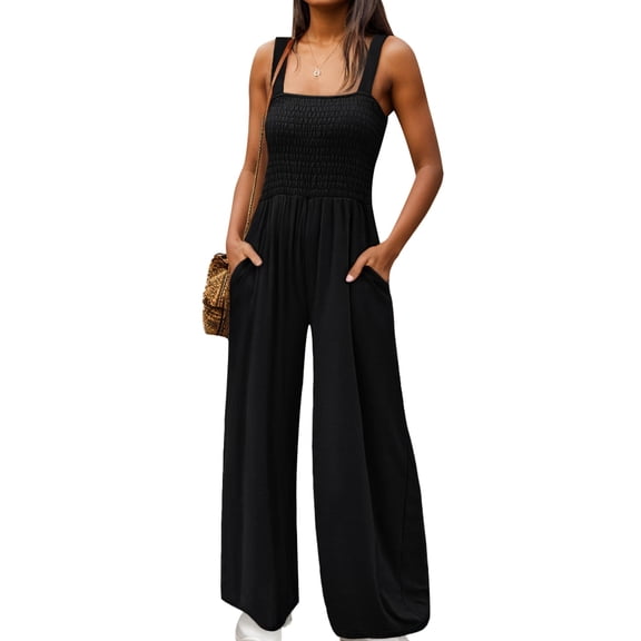 SANOPY Women's Casual Jumpsuits Sleeveless Summer Rompers Loose High Waist Wide Leg Overalls with Pockets Daily Wear