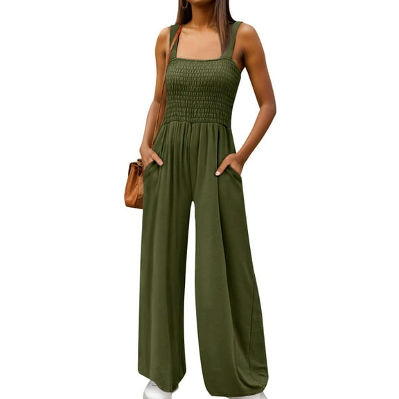 SANOPY Women's Casual Jumpsuits Sleeveless Summer Rompers Loose High Waist Wide Leg Overalls with Pockets Daily Wear
