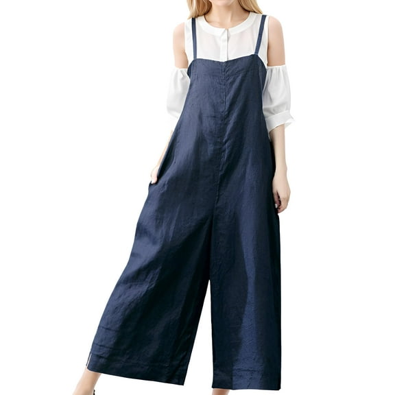 SANOPY Women's Casual Loose Overalls with Pockets Long Bib Pants Wide Leg Jumpsuits Cotton Rompers Daily Wear