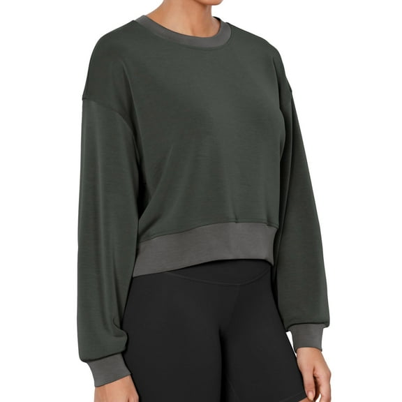 SANOPY Women's Casual Solid Sweatshirts Soft Crew Neck Long Sleeve Cropped Tops Fall Daily Pullover Tops