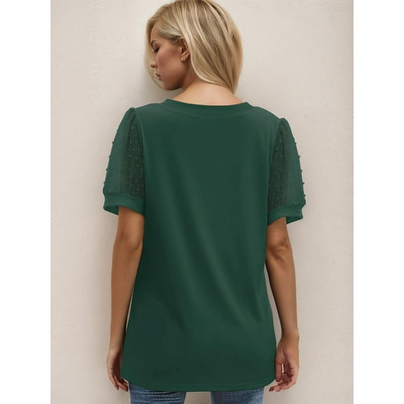 SANOPY Women's Casual Swiss Dot Blouse – Puff Sleeve Pleated Front Everyday & Leisure Wear