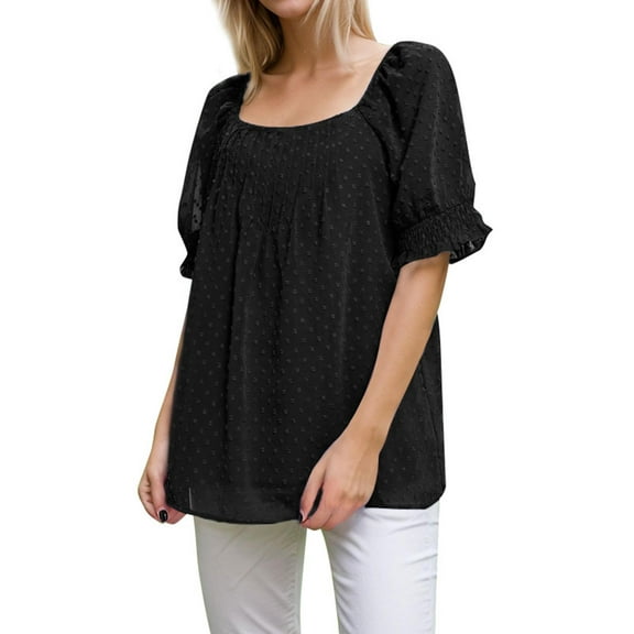 SANOPY Women's Chiffon Pleated Square Neck Pullover Shirt