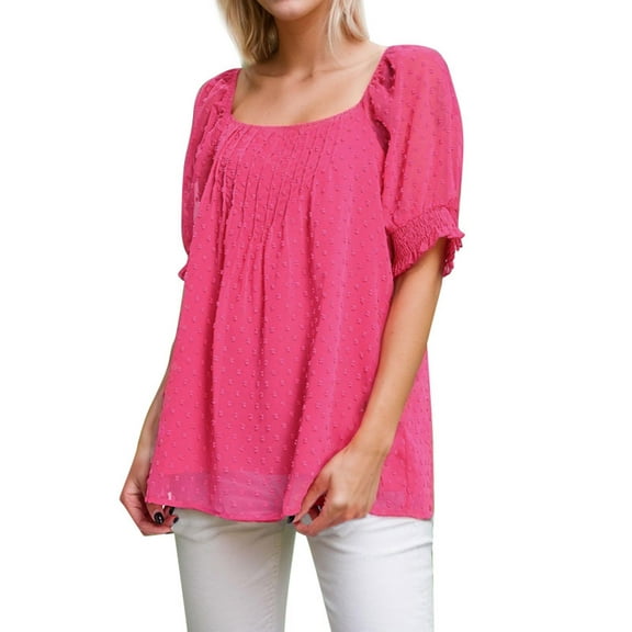 SANOPY Women's Chiffon Pleated Square Neck Pullover Shirt